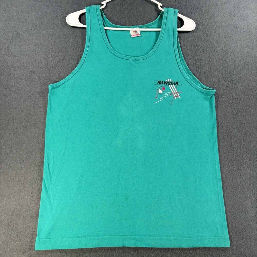 VTG 90s Navistar Fitness Center Tank Top M Teal Corporate Single Stitch FOTL USA